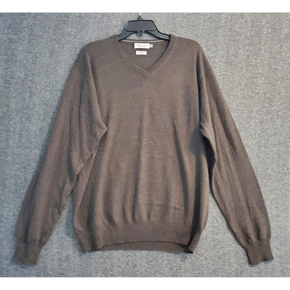Peter Millar Sweater Men's XL Merino Wool Silk Blend Crown Soft Brown VNeck